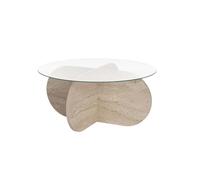 Hanah home Table basse ronde en verre - Travertin et verre transparent