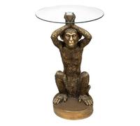 Table à café ""Monkey"" en résine & verre trempé D40cm doré - Atmosphera Créateur d'intérieur