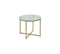 Table à café ronde effet marbre en verre et métal - Diam. 50 cm x H. 42 cm - Doré et blanc