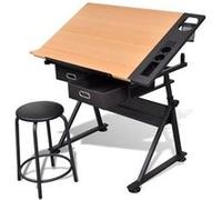 vidaXL Table à Dessin inclinable 2 tiroirs et Tabouret