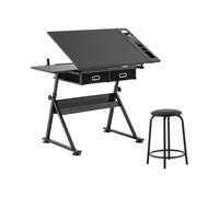 Fromm & Starck Table À Dessin Bureau Planche Table D’Architecte Architecte Inclinable Professionnelle Star_Desk_08 (Plateau 115 x 60 cm, 0-70°, Haut. 65-90,5 cm, 2 Tiroirs, Tabouret)