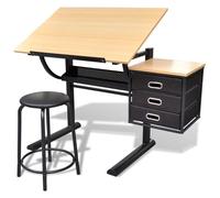 Table à dessin inclinable - vidaXL - 3 tiroirs - Tabouret rembourré - MDF - 119,5 x 60 x 77,5 cm