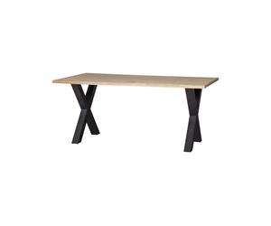 Table à dîner en chêne massif beige, rectangulaire, 4 places, pied en métal - Woood, Tablo - 180x90x75 cm