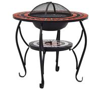 Table à feu de 68 cm avec plateau en mosaïque, brasero en acier pour jardin et terrasse, avec pare-étincelles et tisonnier décoratif