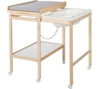 Table à Langer avec Baignoire Coulissante Roba, Matelas Déperlant Gris Style Roba, Tablette de Rangement, Bambou Naturel, 83x57/98x100 cm