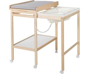 Table à Langer avec Baignoire Coulissante Roba, Matelas Déperlant Gris Style Roba, Tablette de Rangement, Bambou Naturel, 83x57/98x100 cm
