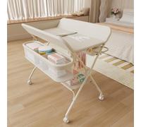 Table à Langer avec roulettes, Commode à langer mobile, Charge Max 25KG pour Nouveaux-Nés Design Ergonomique, Rangement，75 * 68 * 83-91cm,Blanc Lait