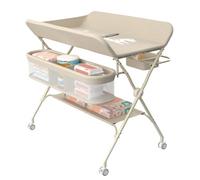 Table à Langer avec roulettes, Table à Langer Mobile, Pliable, Réglable en Hauteur, 5 hauteurs réglables H62-90cm-Blanc Lait