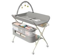 Table à Langer avec roulettes, Table à Langer Mobile, Pliable, Réglable en Hauteur, Panier de Rangement à Suspendre, Support de jouets éducatifs-Gris