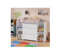 Table à Langer Bébé 2 en 1 Commode avec Plan Amovible Ensemble Meuble à Langer pour Bébé avec 3 Tiroirs et 6 Ouverts Meuble