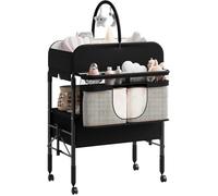 Table à Langer Bébé Pliante 2-En-1 Avec Roulettes Et Tiroir - Hauteur Réglable, Sangle De Sécurité - Idéale Pour Nouveau-Né-NOIR