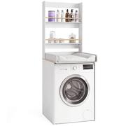 IDMarket - Table à Langer Dessus Machine à Laver Ambre | compatible machine à laver et sèche-linge, 1 plan à langer amovible et 2 étagères, façon hêtre et blanc