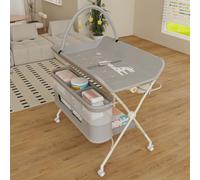Table à Langer Mobile pour Bébé, Pliable avec Hauteur Réglable sur 5 Niveaux Poubelle Panier de Rangement Etagère Roues Verrouillables, pour Chambre de Bébé,75 * 68 * 83-91cm (B) Gris