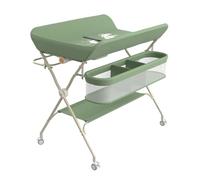 Table à Langer Mobile pour Bébé, Pliable avec Hauteur Réglable sur 5 Niveaux Poubelle Panier de Rangement Etagère Roues Verrouillables, pour Chambre de Bébé,75 * 68 * 83-91cm (A) Vert