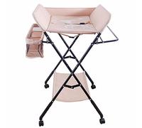 Table à langer pliable avec paniers et matelas à langer pour bébé - avec roues,Table à langer pliante portable avec étagère de rangement et panier pour nouveau-né de 0 à 12 mois (80*66*98cm (rose))