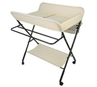 Table à langer pliable avec paniers et matelas à langer pour bébé - avec roues,Table à langer pliante portable avec étagère de rangement et panier pour nouveau-né de 0 à 12 mois (80*66*98cm (beige))