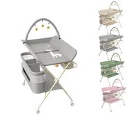 Table à Langer Pliable avec Roulettes, Réglable en Hauteur, Gris | Hauteur Réglable 86-94 cm, Arche de Jeu Incluse, Panier de Rangement, Ceinture de Sécurité, Pour Nouveau-Nés, Multicolore