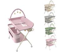 Table à Langer Pliable avec Roulettes, Réglable en Hauteur, Rose | Hauteur Réglable 86-94 cm, Arche de Jeu Incluse, Panier de Rangement, Ceinture de Sécurité, Pour Nouveau-Nés, Multicolore