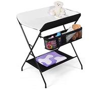 Table à Langer Pliable et Portable avec Sac de Rangement et Couche Inférieure, Tables à Couches Mobile pour Bébé avec Ceinture de Sécurité, Réglable en Hauteur (79 * 55.5 * 96cm/noir et blanc)