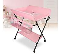 Table à Langer Pliable et Portable avec Sac de Rangement et Couche Inférieure, Tables à Couches Mobile pour Bébé avec Ceinture de Sécurité, Soin pour Nouveaux-Nés 80 * 66 * 98cm (rose)