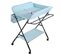 Table à Langer Pliable et Portable, Tables à Couches Mobile avec Sac de Rangement, Ceinture de Sécurité et Rangement Sous - Jacent, Soin pour Nouveaux-Nés avec Roues (80 * 66 * 98cm/Bleu ciel)