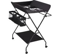 Table à langer - Pliable et réglable en hauteur - Avec roulettes - Tablette et panier - Ceinture de sécurité - Noir