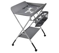 Table à langer - Pliable et réglable en hauteur - Jusqu'à 15 kg - 0 à 12 mois - Roulettes avec frein - Sangle et rebord de sécurité - Espace de rangement - Housse lavable - Gris