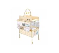 Table à Langer Pliable, Plan à Langer 2 Tiroirs en Tissu, Panier Latéral et Tringle de Suspension, Meuble pour Bébé Réglable en