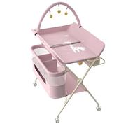 Table à Langer, Pliable, Réglable en Hauteur, Jusqu'à 15 kg, 0-36 Mois, Organiseur de Couches, sur 5 Niveaux Poubelle Panier de Rangement Etagère, pour Chambre de Bébé,75 * 68 * 83-91cm (B) Rose
