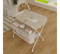 Table à Langer, Pliable, Réglable en Hauteur, Jusqu'à 15 kg, 0-36 Mois, Organiseur de Couches, sur 5 Niveaux Poubelle Panier de Rangement Etagère, pour Chambre de Bébé,75*68*83-91cm (B) Blanc crème