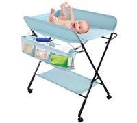 Table à Langer Pliable, Tables à Couches pour Bébé avec Ceinture de Sécurité, Soin pour Nouveaux-Nés avec Sac de Rangement et Couche Inférieure (Bleu-80 * 66 * 98cm)