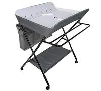 Table à Langer Pliante avec Panier de Rangement, 4 Roues avec Freins, Table a Langer Portable pour Changer les Vêtements et les Couches du Nouveau-né, Charge Max 25KG (80 * 63 * 93-99cm, Gris)