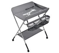 Table à Langer Pliante avec Panier de Rangement, Table à Couches, Mobile Tables à Langer pour Bébé avec Ceinture de Sécurité, Réglable en Hauteur (80 * 65 * 99cm-gris foncé)