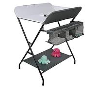Table à Langer Pliante avec Panier de Rangement, Table a Langer Portable pour Changer les Vêtements et les Couches du Nouveau-né, Charge Max 25KG （79 * 55.5 * 96cm,Gris Blanc)