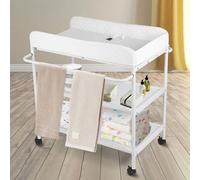 Table à Langer Pliante avec Panier de Rangement, Table a Langer Portable pour Changer les Vêtements et les Couches du Nouveau-né, Charge Max 25KG (84 * 72 * 90cm,Blanc)