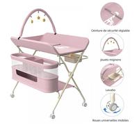 Table à langer pliante pour bébé,avec étagère pour jouets d'éveil,double espace rangement,charge maximale 15 kg (rose) XJING