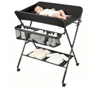 Table à Langer Pliante, Table à Langer avec Panier de Rangement et Ceinture de Sécurité, Pliable et Portable, Charge Max 25KG pour Nouveaux-Nés, Ergonomique (Noir, 80x66x98cm)