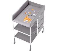 Table à langer portable SucceBuy avec réglage en hauteur, 3 tiroirs en tissu et roulettes blocables, table à langer multifonctionnelle avec rangement intégré, couleur grise, pour la chambre d'enfant