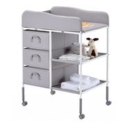 VEVOR Table à Langer Portable, Plan à Langer avec 3 Tiroirs en Tissu et Roulettes Verrouillables, Meuble pour Bébés Multifonctionnel avec Rangement, Hauteur Réglable, pour Chambres d'Enfant, Gris
