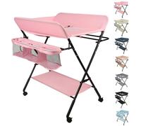Table à langer pour bébé - Table à langer pliable - Avec panier de rangement - Portable - Pour les nouveau-nés de 0 à 12 mois - Rose