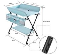 Table à langer pour bébé - Table à langer pliable - Réglable en hauteur - Structure métallique - Panier de rangement - Ceinture de sécurité - 4 roulettes avec frein - Bleu ciel