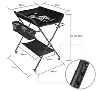 Table à langer pour bébé - Table à langer sur roulettes - Pliable - Réglable en hauteur - Structure métallique - Panier de rangement - Ceinture de sécurité - 4 roulettes avec frein - Noir
