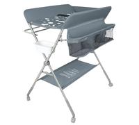 Table à langer pour bébés - Meuble à langer - À roulettes - Pliable - Réglable en hauteur - Tablette - Petite vasque - Structure métallique - Gris foncé