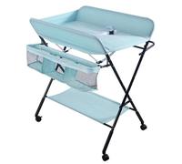 Table à langer pour bébés - Pliable avec roulettes - Quatre roues - Structure métallique - Pour les 0 à 1 an - Panier de rangement - Noir