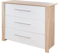 Table à langer roba Malo avec matelas à langer amovible - Table à langer avec 3 tiroirs et poignées métalliques - Bois blanc /Reproduction chêne Artisan