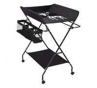 Table à langer - Station à langer - Réglable en hauteur - Pliable - Avec roulettes - Tablette - Ceinture de sécurité - Noir