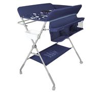 Table à langer - Table à langer pliable - Avec roulettes - Réglable en hauteur - Avec tablette - Petite bassine - Structure métallique - Bleu marine