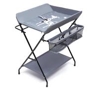 Table à langer - Table à langer pliable - Modèle sur pied - Pour les nouveau-nés de 0 à 12 mois - Structure métallique et tissu Oxford - Gris