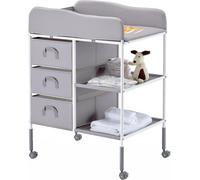 Table à langer VEVOR Station à langer portable avec 3 tiroirs en tissu & roues verrouillables, combinaison à langer pour bébé multifonctionnelle et réglable en hauteur avec organiseur de rangement pou