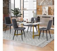 Table à manger 117 cm avec 4 chaises en lin gris foncé, ensemble moderne rectangulaire, pieds de table dorés, cuisine élégante.